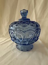 Vintage LE Smith Colonial Blue Moon And Stars 6” Compote Candy Dish With Lid picture