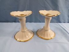 Pair Set of 2 Lenox Candlesticks Candle Holders - Ivory w/ Gold Trim picture