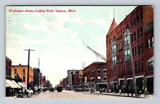 Saginaw MI-Michigan, Washington Avenue Looking North, Vintage c1911 Postcard picture