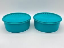 2 Unused Tupperware Teal Blue/Green Servalier Round Cookie Canisters 1204 & 1205 picture