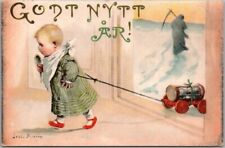 c1910s Swedish HAPPY NEW YEAR Postcard Baby New Year / Yule Log Artist NYSTROM picture