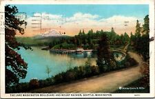 Vtg Seattle WA Lake Washington Boulevard Mount Rainier Postcard picture