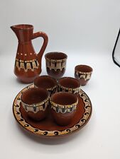 Vintage 1950s Bulgarian Troyan Red Feather Pitcher & Cup  set Pottery picture