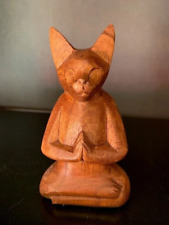 Carved Teak Anjali Mudra Yoga Buddha Cat – 24871 picture