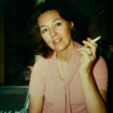 2F Photograph Pretty Lady Beautiful Woman Smoking Cigarette Polaroid 1970-80s picture