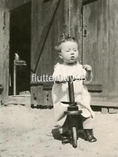 B981 Vtg Photo SMALL CHLD ON WOODEN PUSH SCOOTER c Early 1900's picture