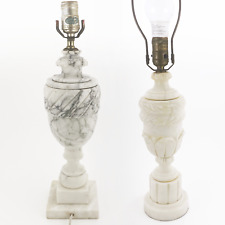 2 Marble Alabaster Table Lamps, Italian Neoclassical Art Deco Antique Vtg picture
