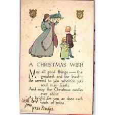 1912 Victorian Postcard PF Volland A Christmas Wish Poem Mother and Children SE4 picture