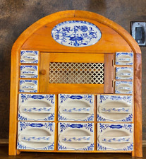Antique Dutch Delft Wood & Porcelain Kitchen Spice Rack Cabinet w drawers picture