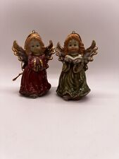 A Pair Of Christmas Angel Bell Figurines Ornaments Porcelain Glazed  4.25