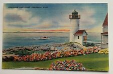 MA Postcard Annisquam Massachusetts Lighthouse scenic view boat vintage linen picture
