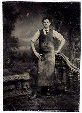 Antique Tintype~Young Working Man~Long Apron~Occupational~Full Studio Portrait picture