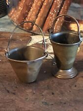 Vntg 2” & 1-1/4” Tall COPPER BRASS Pails Buckets w/ Handle 2” is Stamped JAPAN picture