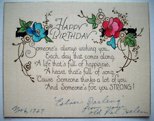 Hand painted flowers 20's vintage birthday greeting card *EE5 picture