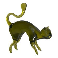 Vintage Green Glass Pouncing Cat - 1970's Art Hand Blown picture