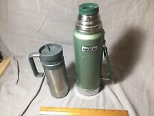 Vintage Stanley Aladdin Green Silver Quart Thermos Vacuum Bottle & Stanley Cup picture