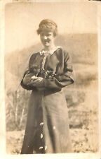 1910s RPPC Real Photo Postcard Woman with Black Cat Spinster Picture picture