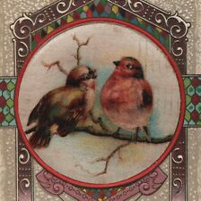 Antique 1921 German Christmas Postcard Embossed Birds Perched Branch Vtg Holiday picture