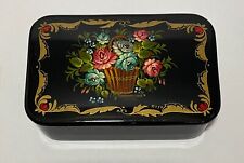 Russian Lacquer Box, Palekh Hand Painted Flower Basket (Hog-008) picture