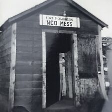 Vintage 1953 Black and White Photo Fort Richardson NCO Mess Sign Entrance Door picture