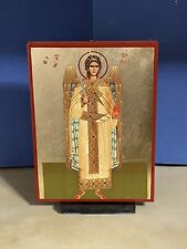 ARCHANGEL URIEL -Greek Russian WOODEN ICON FLAT, WITH GOLD LEAF 5x7 inch picture