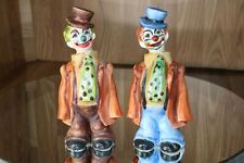 Vintage 1970s Hand Painted Ceramic Clown Figurines Set of 2 signed 