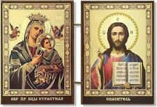 Two Toned Foiled Perpetual Help and Christ the Teacher Diptych Icon 3.5 In H picture