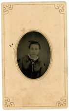 CIRCA 1860'S Cartouche CDV TINTYPE Beautiful Young Girl Wearing Ornate Dress picture