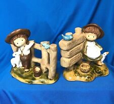 Vintage UCTCI Boy With Lamb & Bluebird - Girl With Goose & Bluebird VG Condition picture