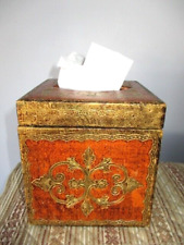 Burnt Orange Terra Cotta & Gold Vintage Italian Florentine Cube Tissue Wood Box picture
