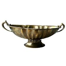 Vintage Nora Fenton Brass Bowl Filigree Scallop Pedestal Double Handle Italy 13