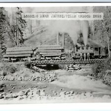 c1950s 1896 Repro Jacksonville, OR RPPC Logging Train Railway Photo Postcard A93 picture