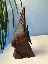 Vintage MCM Ironwood Swimming Angle Fish Carving Very Detailed w/Scales Face 8” picture