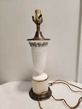 Vintage 18” Porcelain Wedgwood Vase Lamp Queensware Celadon Green Leaves Working picture
