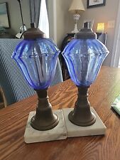 2 Antique Parkesburg Lamp Base.. Royal Blue glass..with Marble Base picture