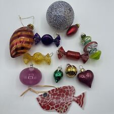 Vintage Colorful Art Glass Wrapped Candy Christmas Tree Ornaments & More 12 Pcs picture