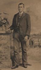 Vintage Antique Tintype Photo Young Man Portrait Standing Period Clothing Attire picture