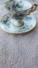 Vintage February Violet Footed Porcelain Teacup & Saucer iridescent lusterware  picture