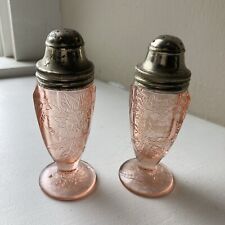 Vintage Jeanette Glass Co.Poinsetta Pink Depression Glass Salt & Pepper Shakers picture