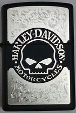 Zippo Laser-Etched Harley Davidson Skull Black Matte 29291 picture