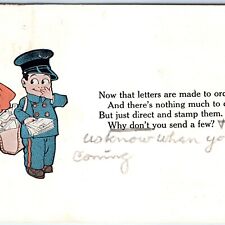 c1910s Cute Mailman Woman Check Mailbox Children Illustrated Art Comic PC A184 picture