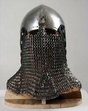 Medieval Nasal Helmet W chainmail SCA full contact Combat battle ready14Ga Helme picture