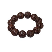 Reddish Brown Wood Floral Carving Beads Hand Rosary Praying Bracelet ws3825 picture