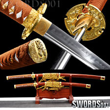 clay tempered T10 Steel Japanese Samurai Sword handmade warrior katana Tachi SET picture