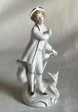 Vintage Victorian Gentleman  Figurine with Dog, Cane Gold Accents (Germany) picture