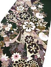 u050-c_Unused Japanese Kimono Fabric_Silk,Dark green,Tabane-noshi,Ume,Yuzen,97 c picture