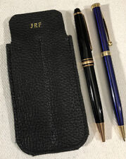2 Pen Holder Sleeve Black Leather Personalize Initials for Mont Blanc Pens picture