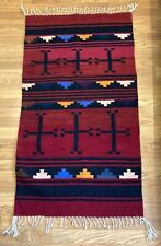 Vintage Mexican Zapotec Area Rug 52 X 29 Hand Woven Fringed Southwest Design Red picture