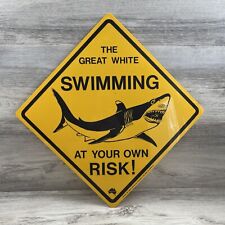 Rare Vintage 1985 “Caution” Great White Shark Swimming Sign Australia 20.5” picture