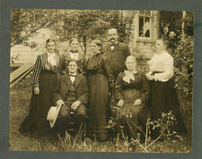 Antique Matted Photo - Group of Men, Ladies Out Front of House, 5 Ladies, 2 Men picture